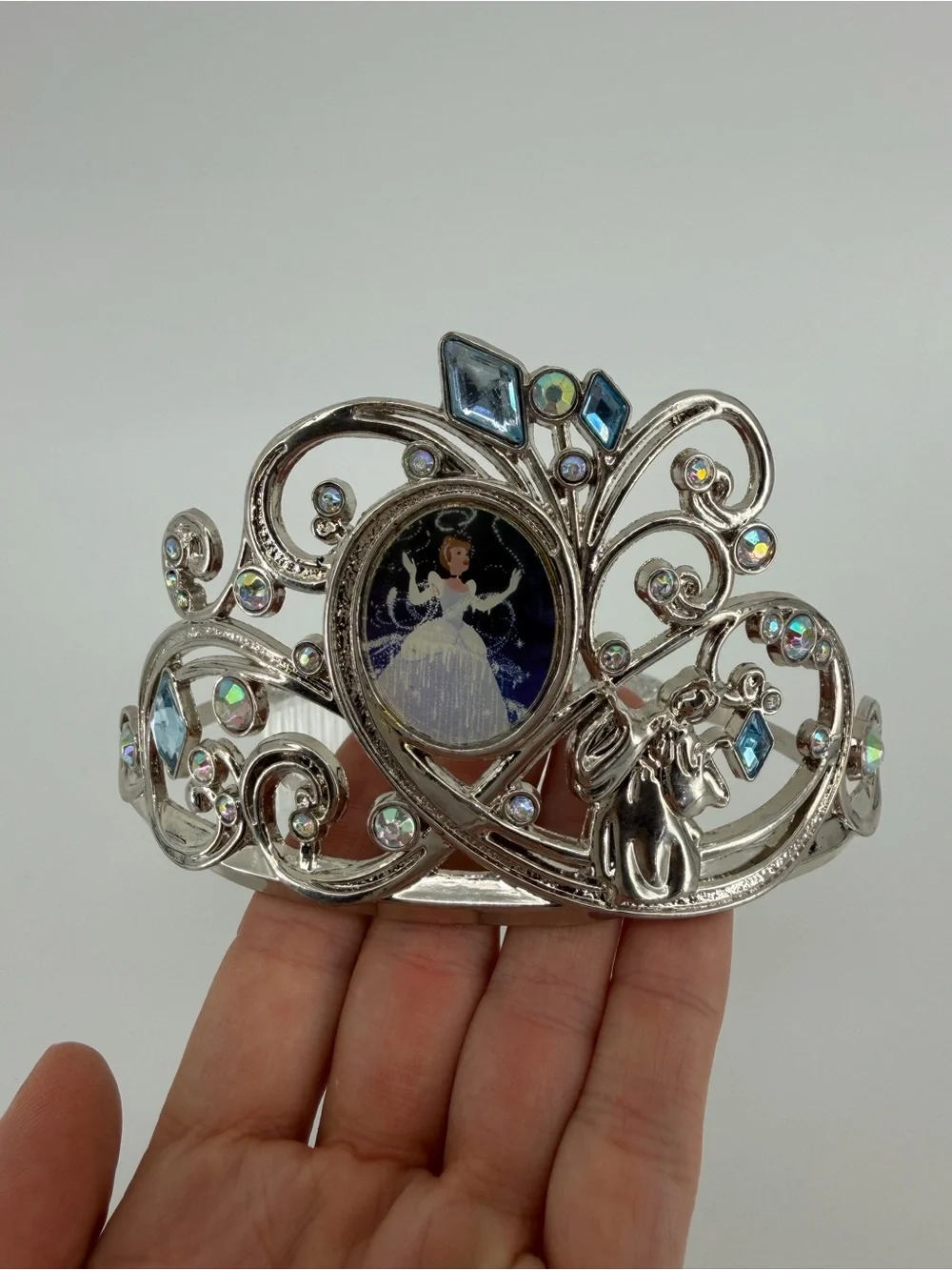 Authentic Disney Store Cinderella Metal Tiara Crown Costume Jewelry Silver Blue